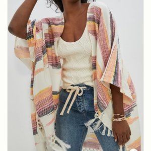 Anthropologie Sunrise Embroidered Kimono One Size Poncho